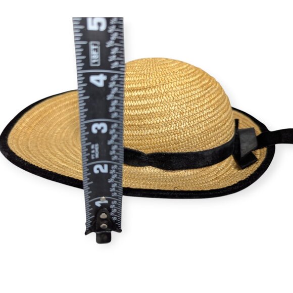 Vintage MGM Elizabeth Taylor Original Child Straw & Floral Hat Black Velvet Trim - Picture 12 of 13